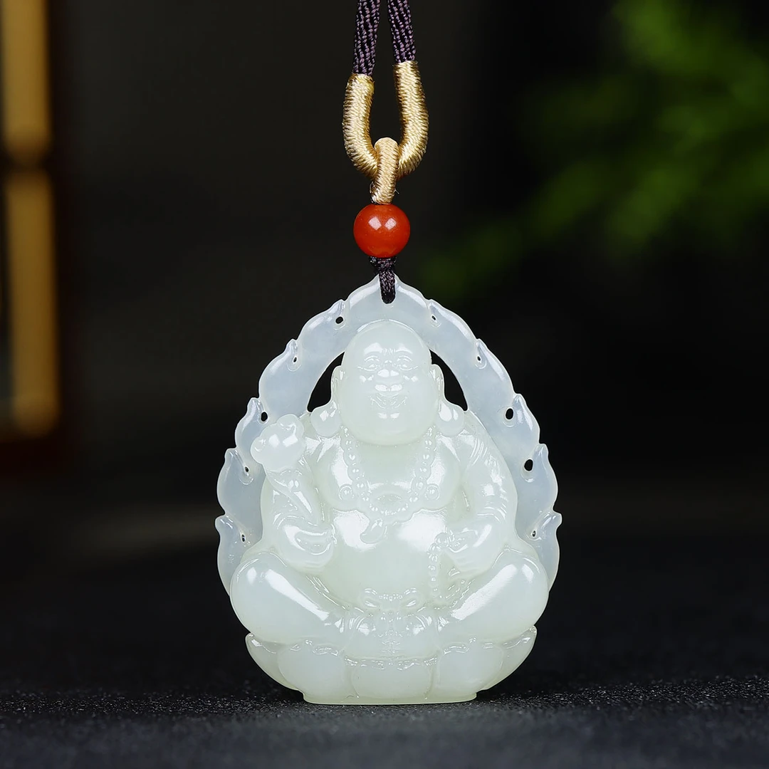 112332和田玉冰晴水弥勒佛挂件