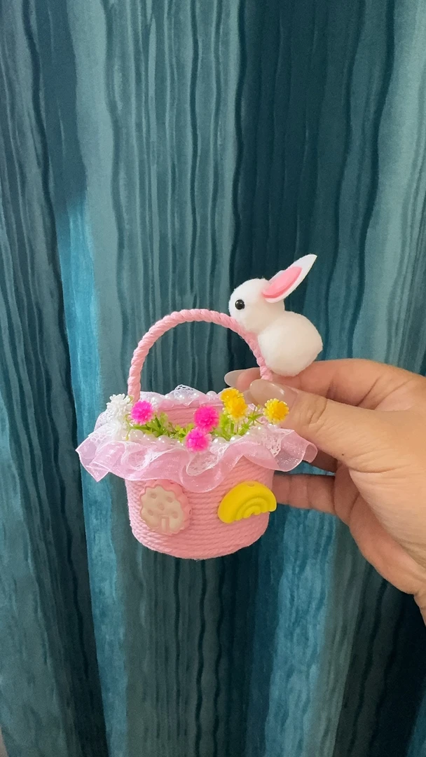 手工编织小花篮成品 （粉色）