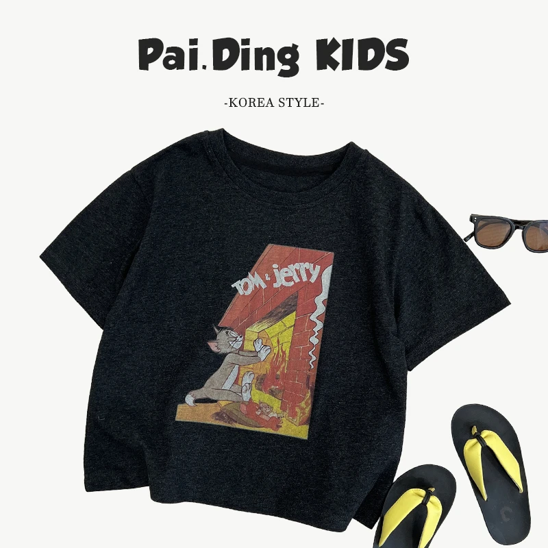 【派町现货】夏装儿童美式复古卡通印花日常圆领百搭短袖T恤SJ5287