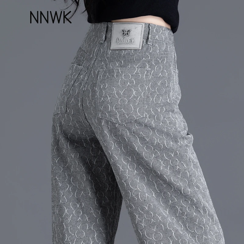 深灰色轻奢牛仔裤女款爆款2025新款春秋季显瘦裤子女阔腿裤直筒裤