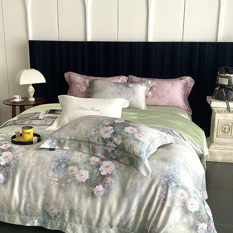 【慕盛】柏林花事 清新淡雅~数码印花兰精天丝丝滑柔软裸睡凉感床品