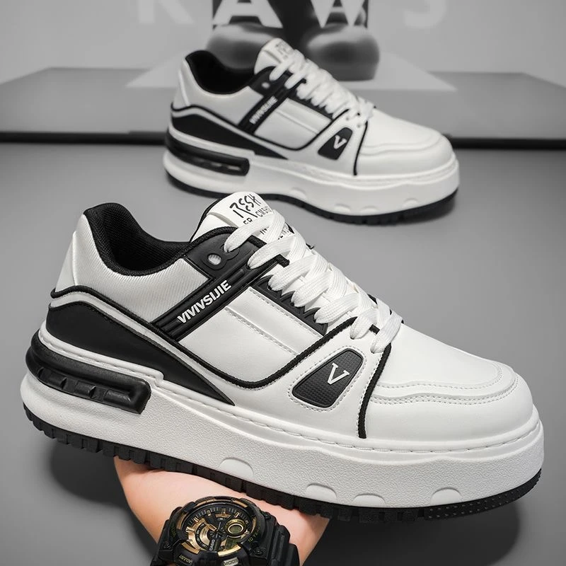 2025夏季新款透气男士板鞋潮流百搭休闲男鞋子厚底增高时尚小白鞋