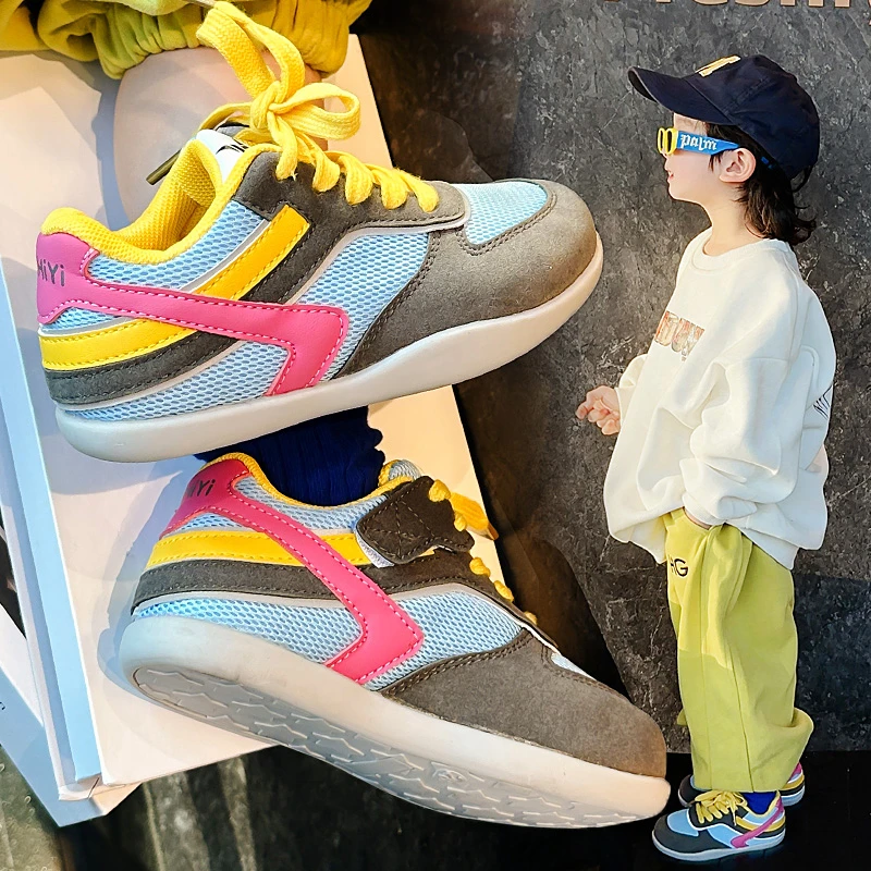 儿童时尚拼色阿甘鞋2025年春季新款男童百搭运动鞋韩版女童休闲鞋