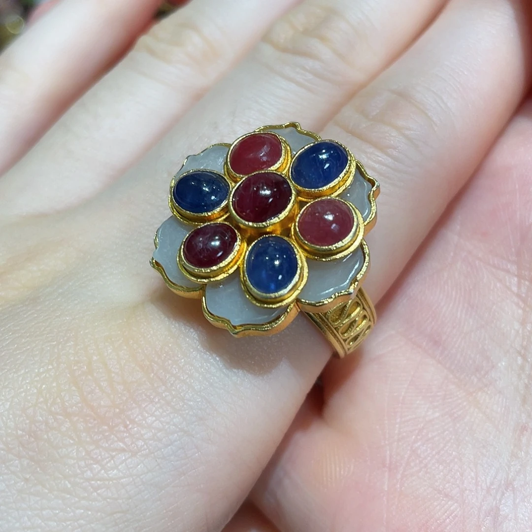 银S925镀金镶嵌尖晶石戒指