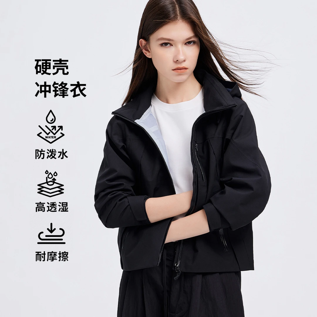 [户外冲锋衣]navigare意大利小帆船春夏防水连帽夹克女落肩短外套