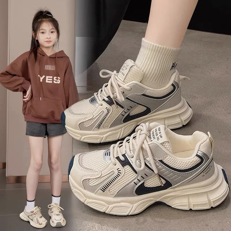 范哲萨女童运动鞋2025春秋新款中大童老爹鞋儿童鞋子女孩网鞋透气