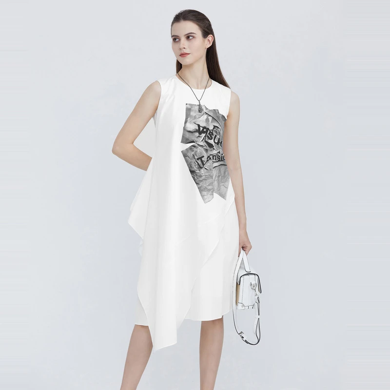 S·DEER圣迪奥女装时尚休闲个性圆领字母印花无袖连衣裙S21281210