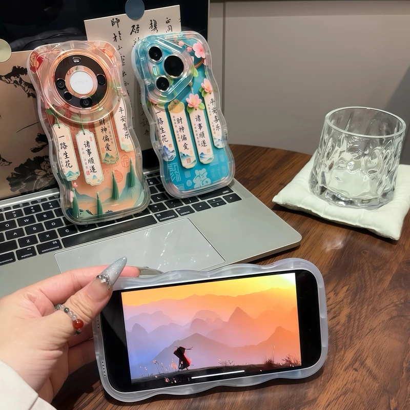 一路生花适用苹果15华为oppo/vivo小米14女iPhone16双支架手机壳