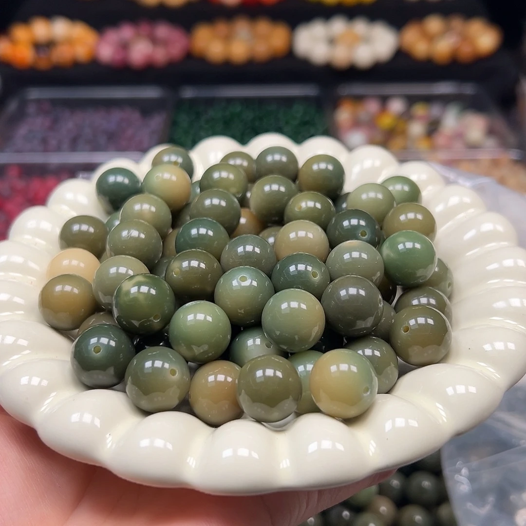 菩提根/象牙果手串微瑕15非料帝王绿圆100颗