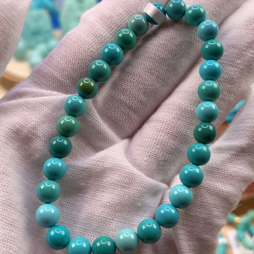 绿松石未镶嵌珠宝奇石高瓷精品圆珠手串6.2mm