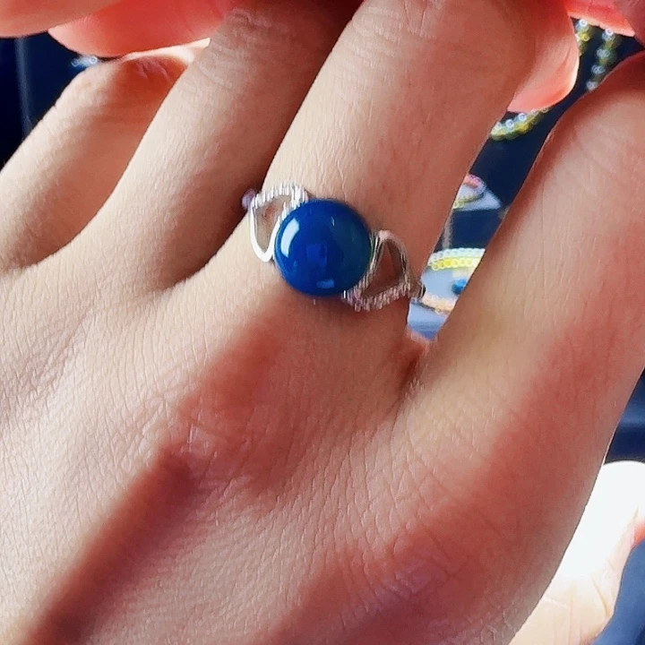 银S925镶嵌琥珀戒指多米尼加8.5mm