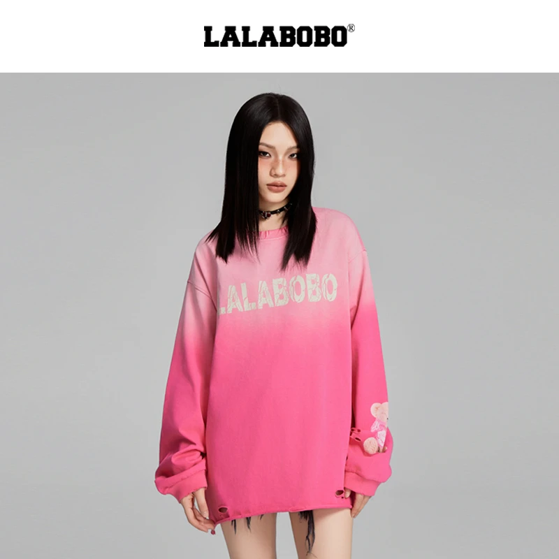 【芋总专属】LALABOBO小熊时尚休闲百搭渐变潮流圆领针织长袖卫衣