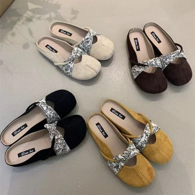 2025春季新款法式复古方头软底包头拖鞋外穿度假蝴蝶结仙风温柔鞋