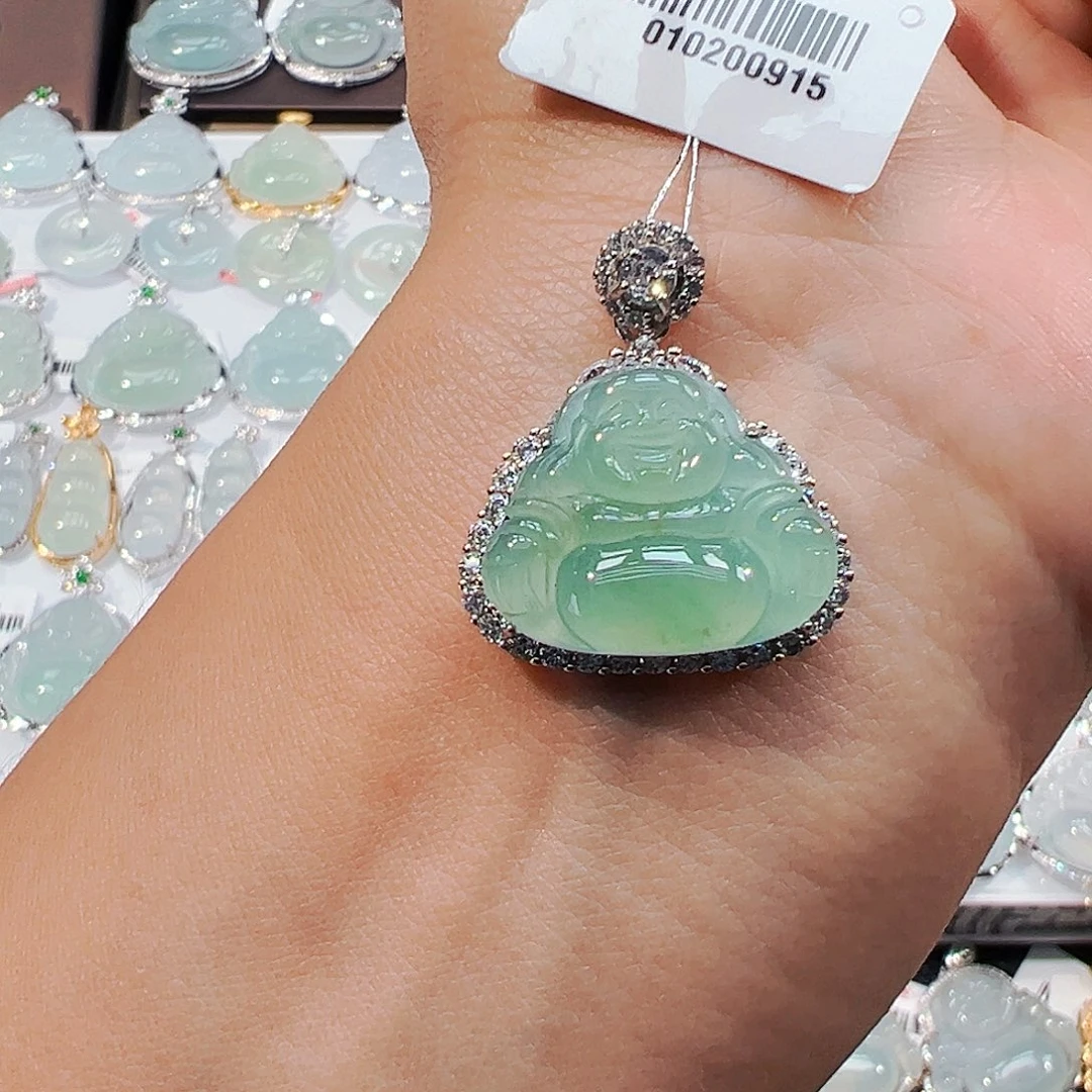 吊坠(不含链)银S925镶嵌翡翠佛公