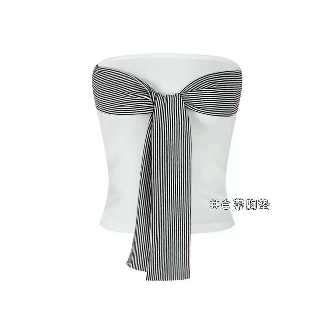 大脸喵 又a又飒"自带胸垫"有防滑条 蝴蝶结绑带上衣外穿抹胸背心