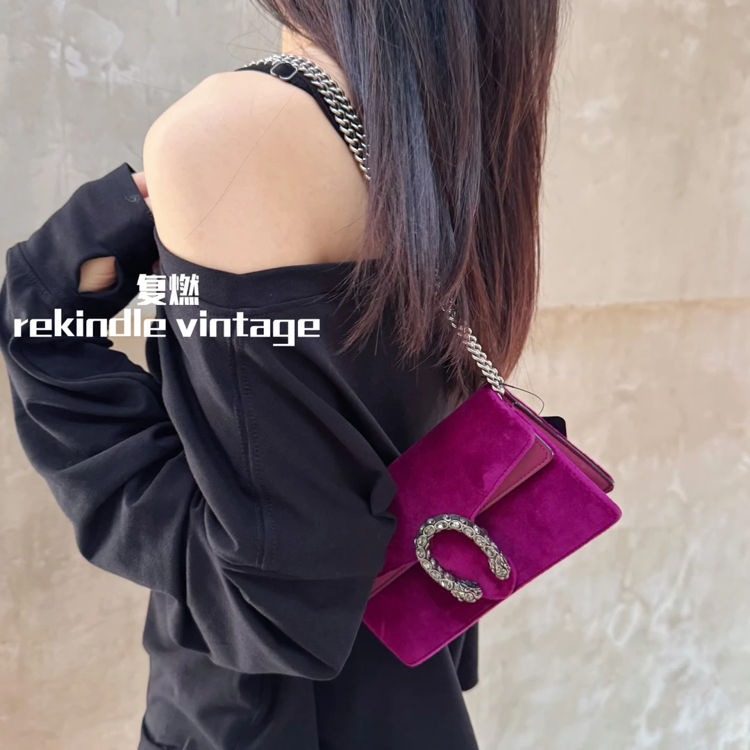 95新 GUCCI/古驰 复燃精选/钻扣丝绒酒神mini斜挎包