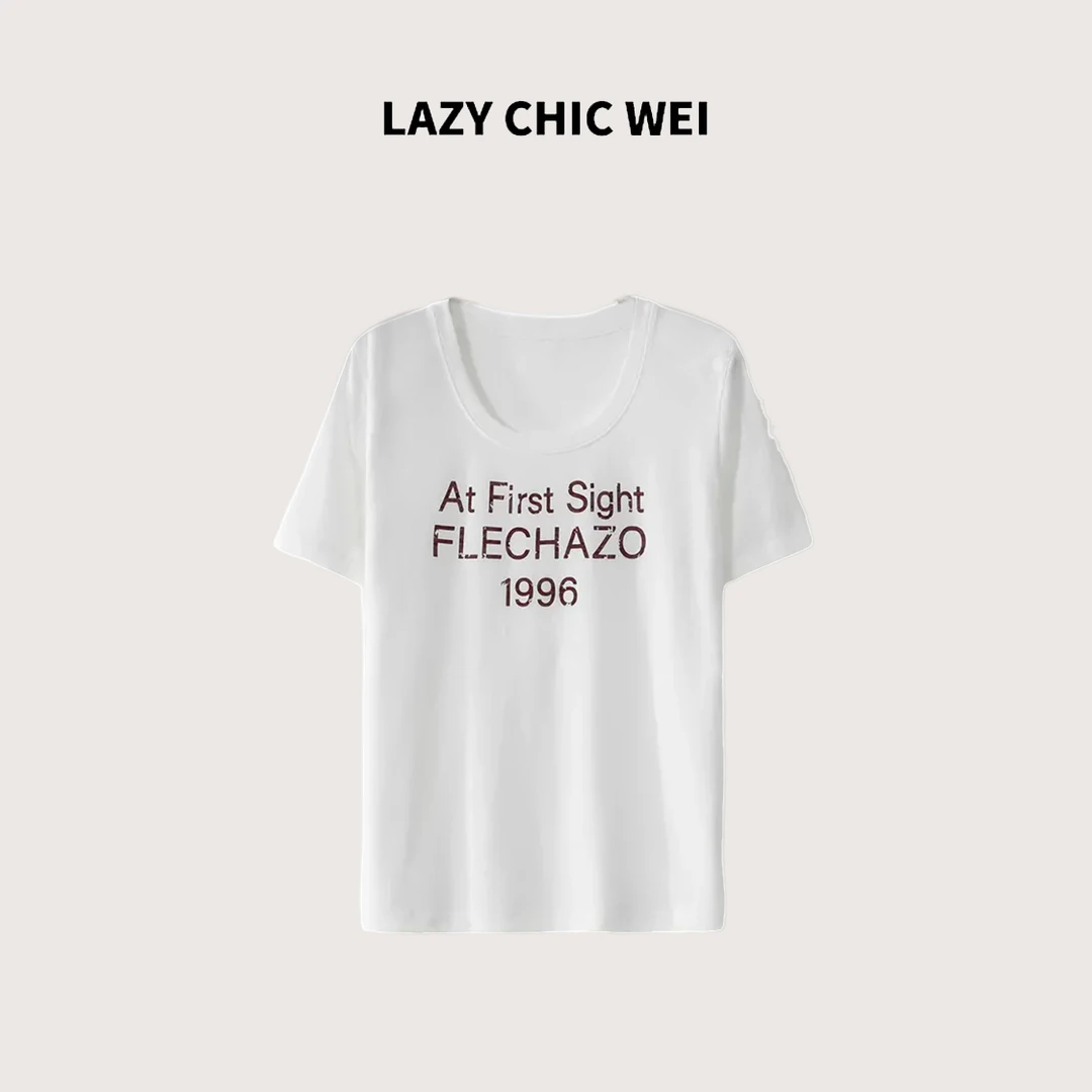 WEI 桑蚕丝亚麻混纺经典1996雪花纹正肩T恤25SSW1177