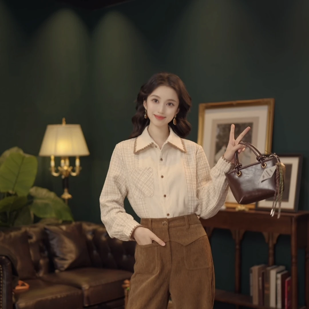 琦琦【浪漫书签】复古港风秋冬百搭休闲宽松衬衫上衣YF1103441