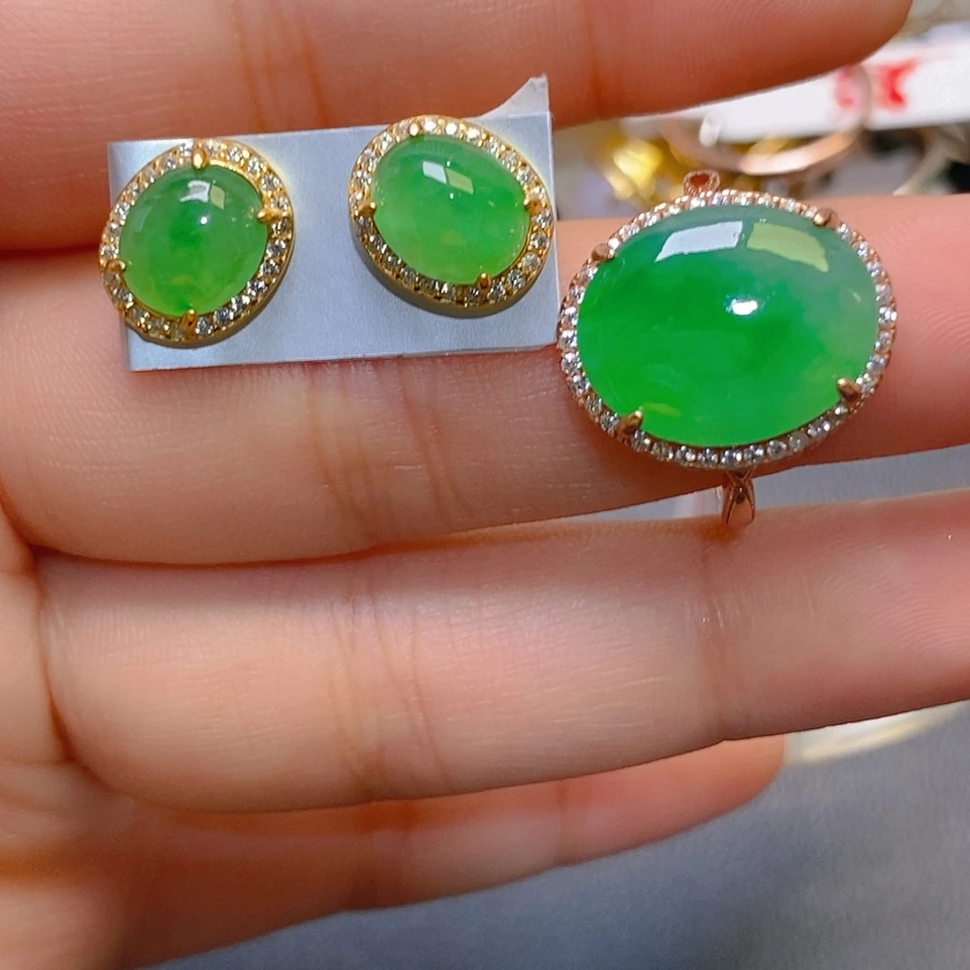 翡翠耳饰银S925镶嵌天然翡翠