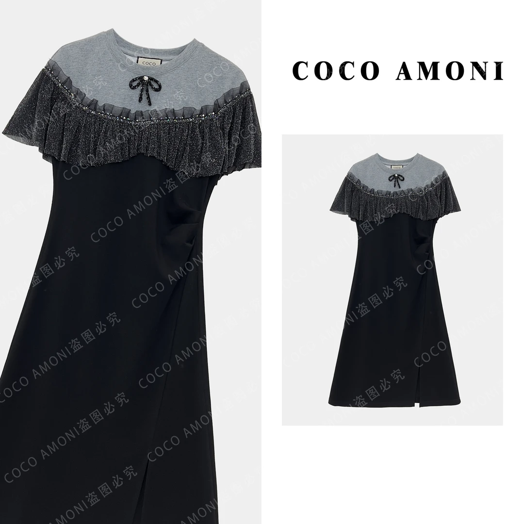 夏季新款气质时尚钉珠蝴蝶结百搭休闲女装连衣裙AB991