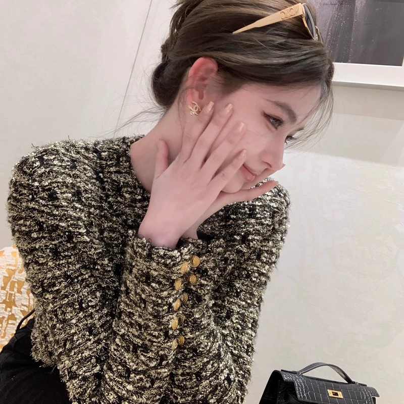 巴黎鎏金手工坊B*lmain定制粗花呢德国stoll机织重工黑金金扣系列