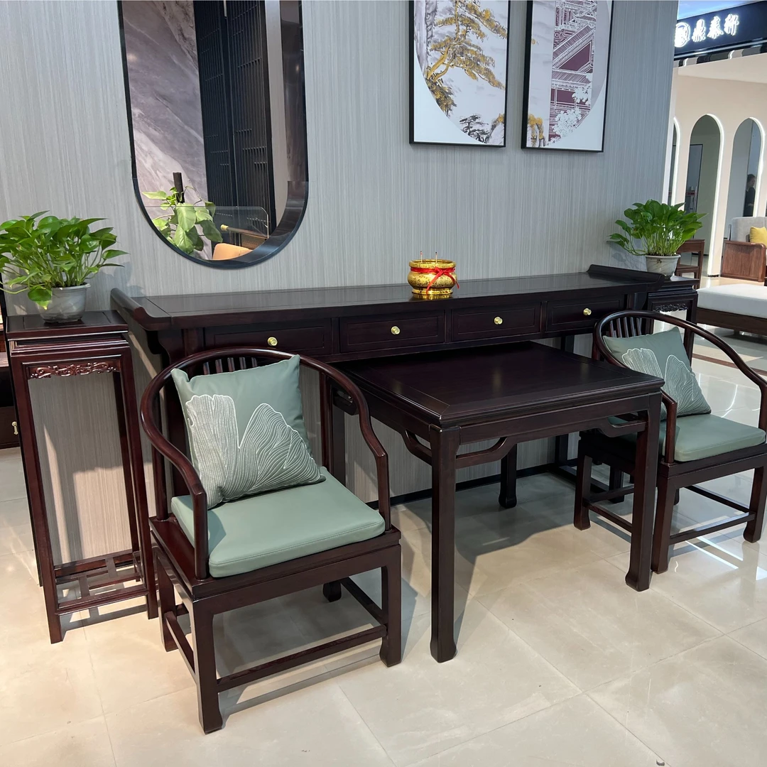 新中式全实木中堂六件套八仙桌农村自建房供桌别墅堂屋实木条案
