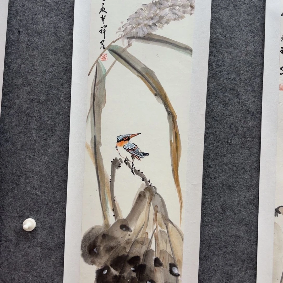 国画盛祥昆手绘翠鸟图