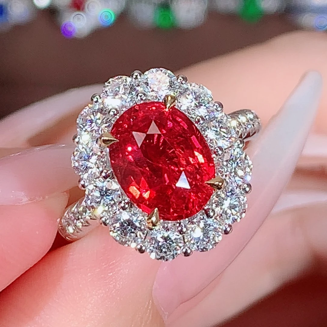 戒指18K金镶嵌尖晶石4.07ct/天然宝石/七天无理由