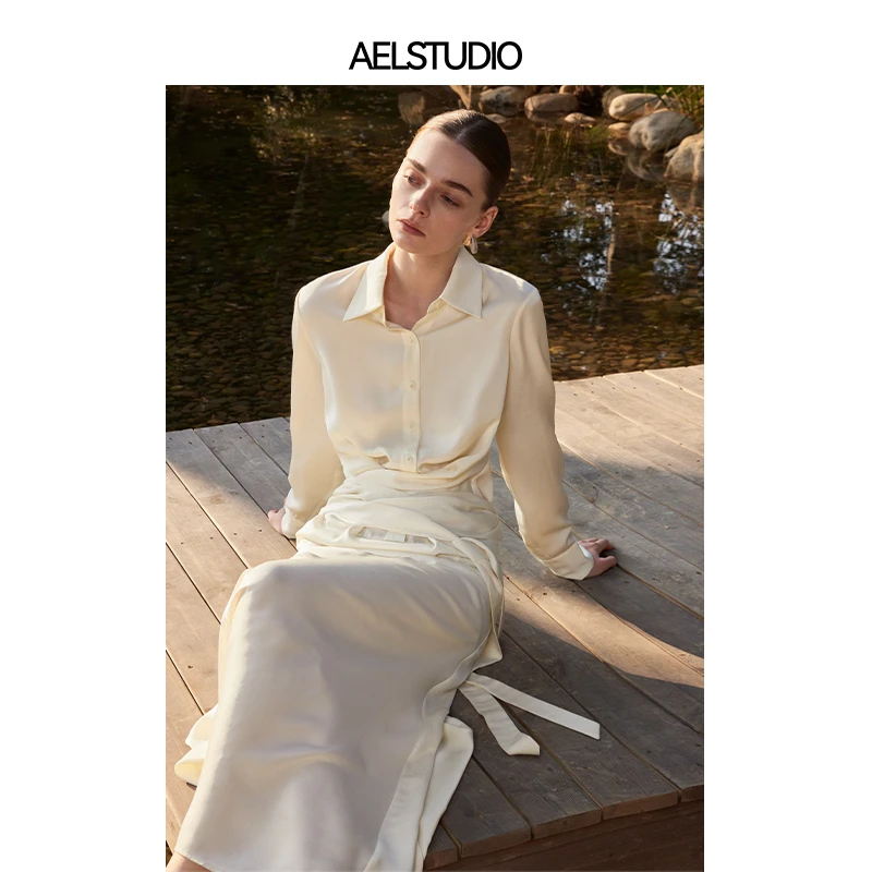 CP【楠哥专属】AEL原创醋酸缎面连衣裙衬衫连衣裙女款春装AS5AL023