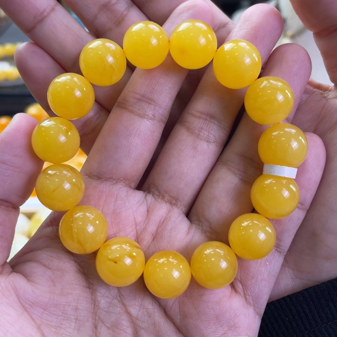 琥珀未镶嵌手链焦皮橘红白花圆珠单圈