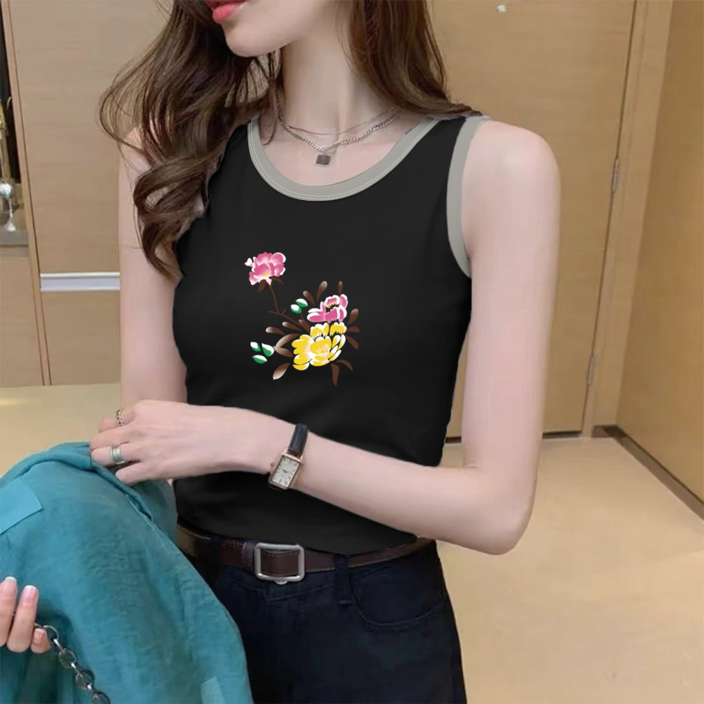 100%纯棉洋气背心短袖修身女背心外穿高档无袖拼接上衣女背心打底