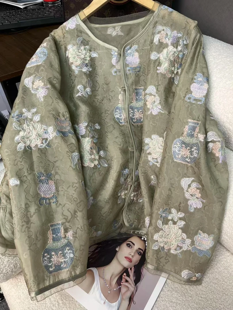 【南油二姐】新中式国风设计师款轻薄透气轻奢刺绣印花外套8581