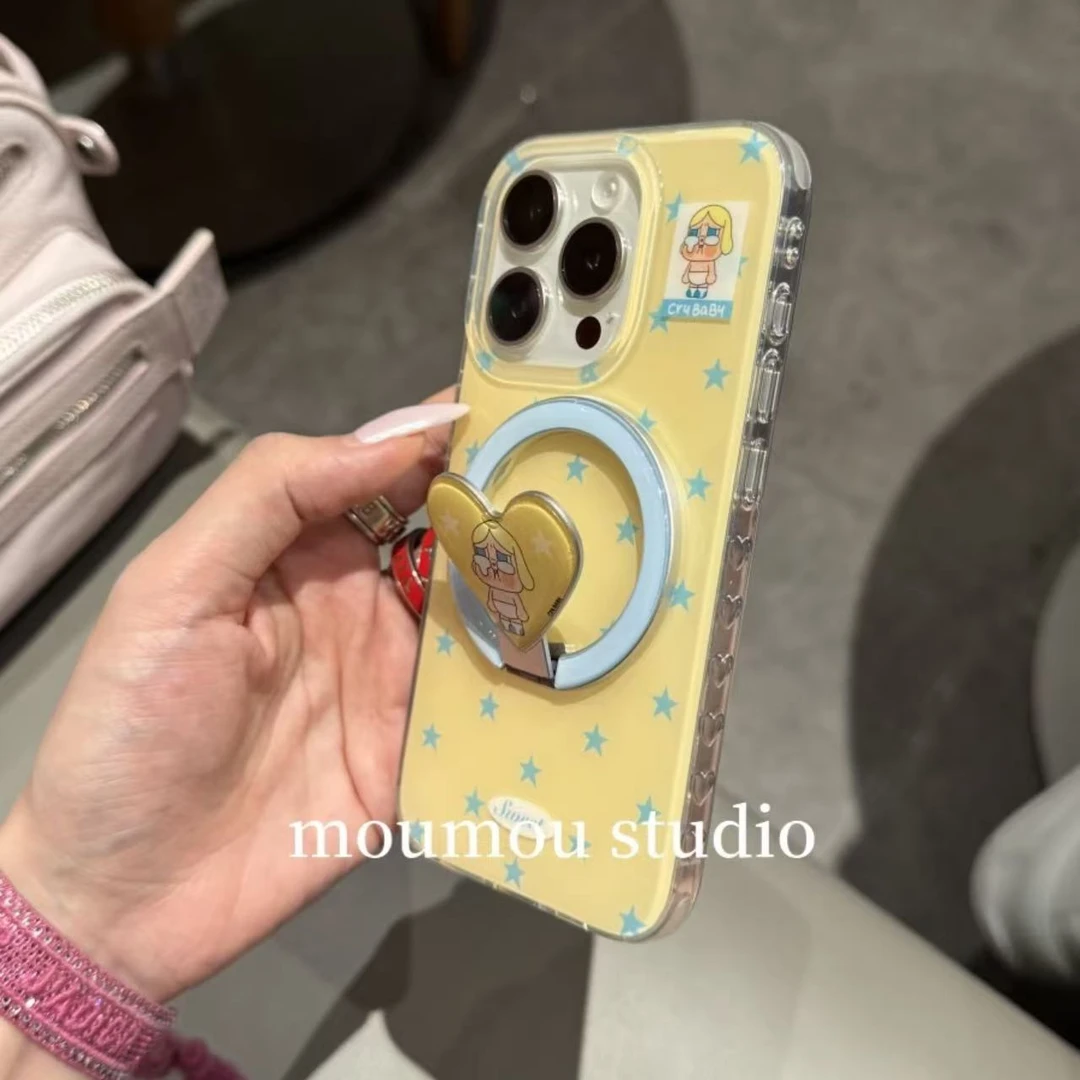 黄底满屏星星哭娃适用iPhone16promax手机壳苹果15pro磁吸14/13