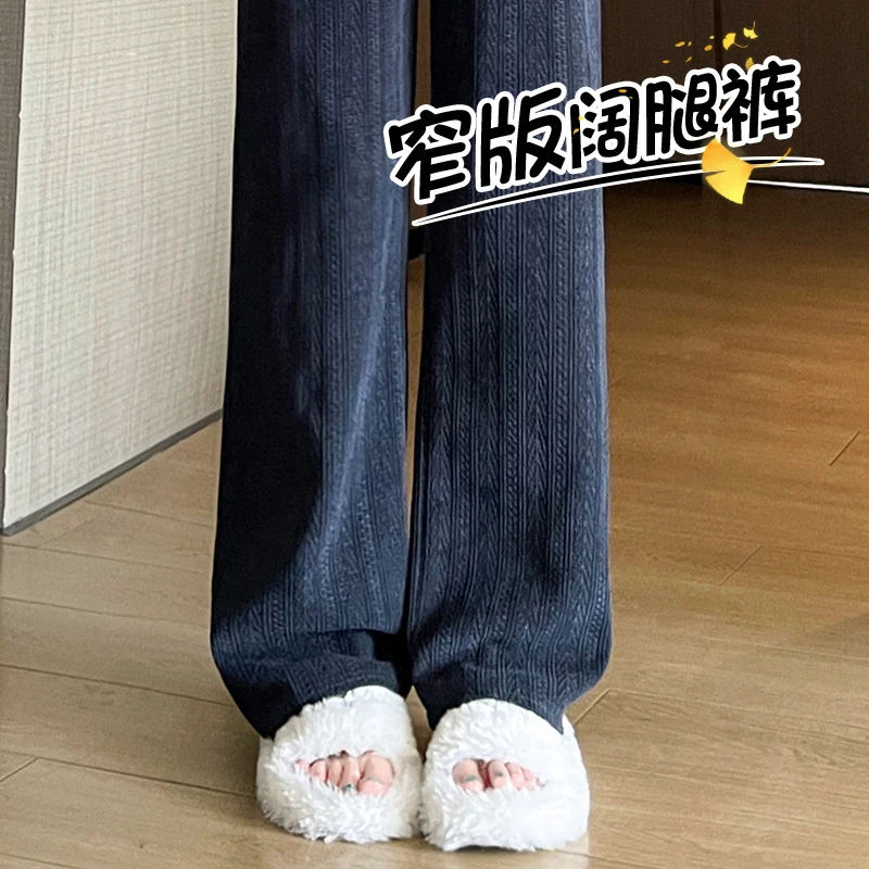 麦穗纹阔腿裤女2025秋冬新款加绒雪尼尔休闲小个子针织高腰直筒裤