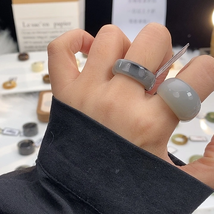 和田玉未镶嵌戒指Z40青花意境圆切17.2