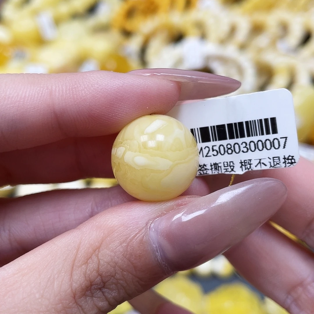 琥珀未镶嵌裸石17mm妖花圆珠