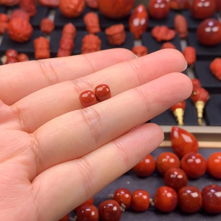 G***W南红玛瑙未镶嵌老型对珠7MM