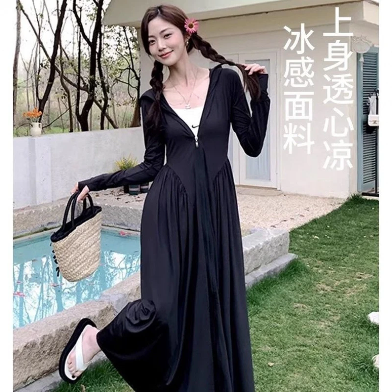 夏季防晒衣女2025新款冰丝轻薄透气防紫外线中长款防晒服修身外套