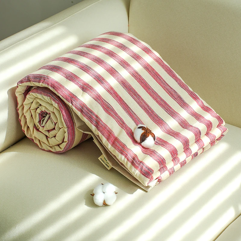 【京かわ会社】罗布麻竖条夏被150*200cm 粉红色