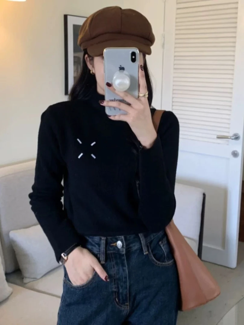 302【衣长54】半高领毛针织衫女2025春秋新款时尚上衣