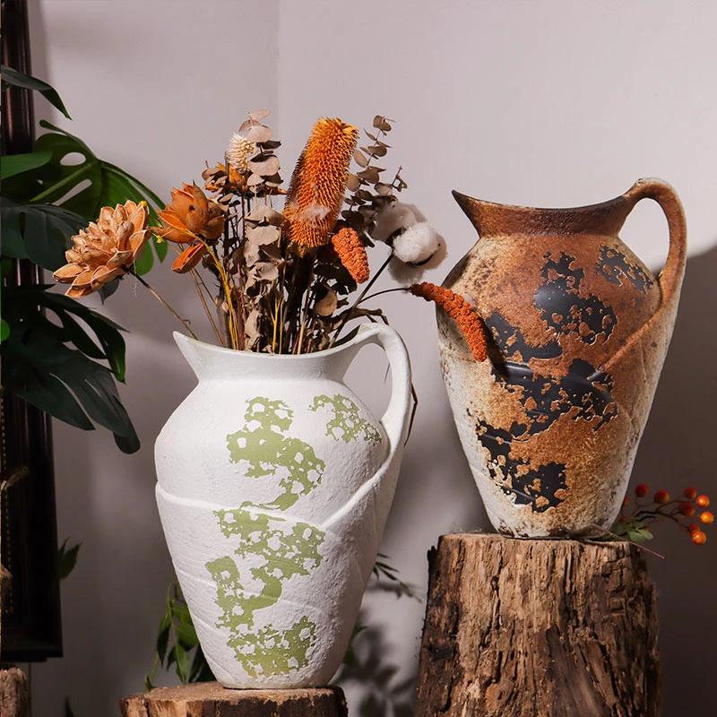 新中式陶瓷花瓶摆件 侘寂风水壶水培鲜花干花插花器餐桌客厅装饰