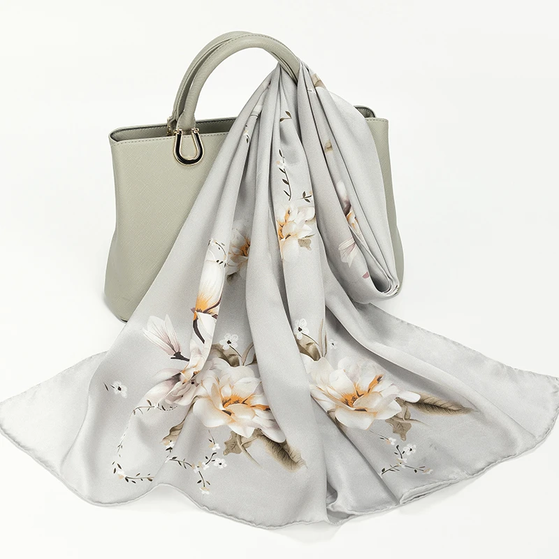 达芬奇密码2025新款100%桑蚕丝送长辈百搭长巾时尚女清冷玉兰