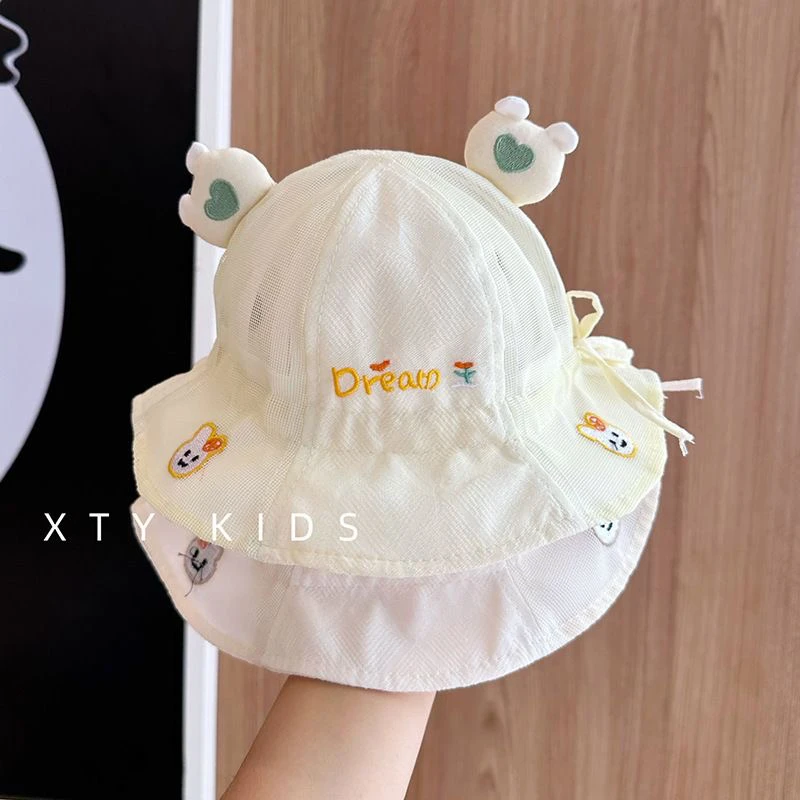 婴儿帽子夏季薄款防晒遮阳渔夫帽男女宝宝可爱透气盆帽