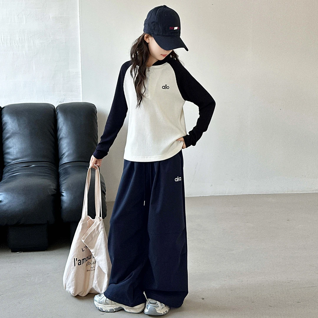 女童秋装套装甜酷洋气2025新款中大童连帽打底衫工装阔腿裤两件套