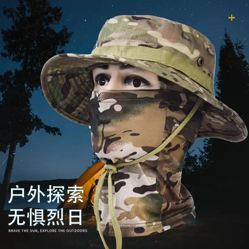 户外战术奔尼帽迷彩圆边帽登山骑行野营钓鱼多功能防晒帽速干头套
