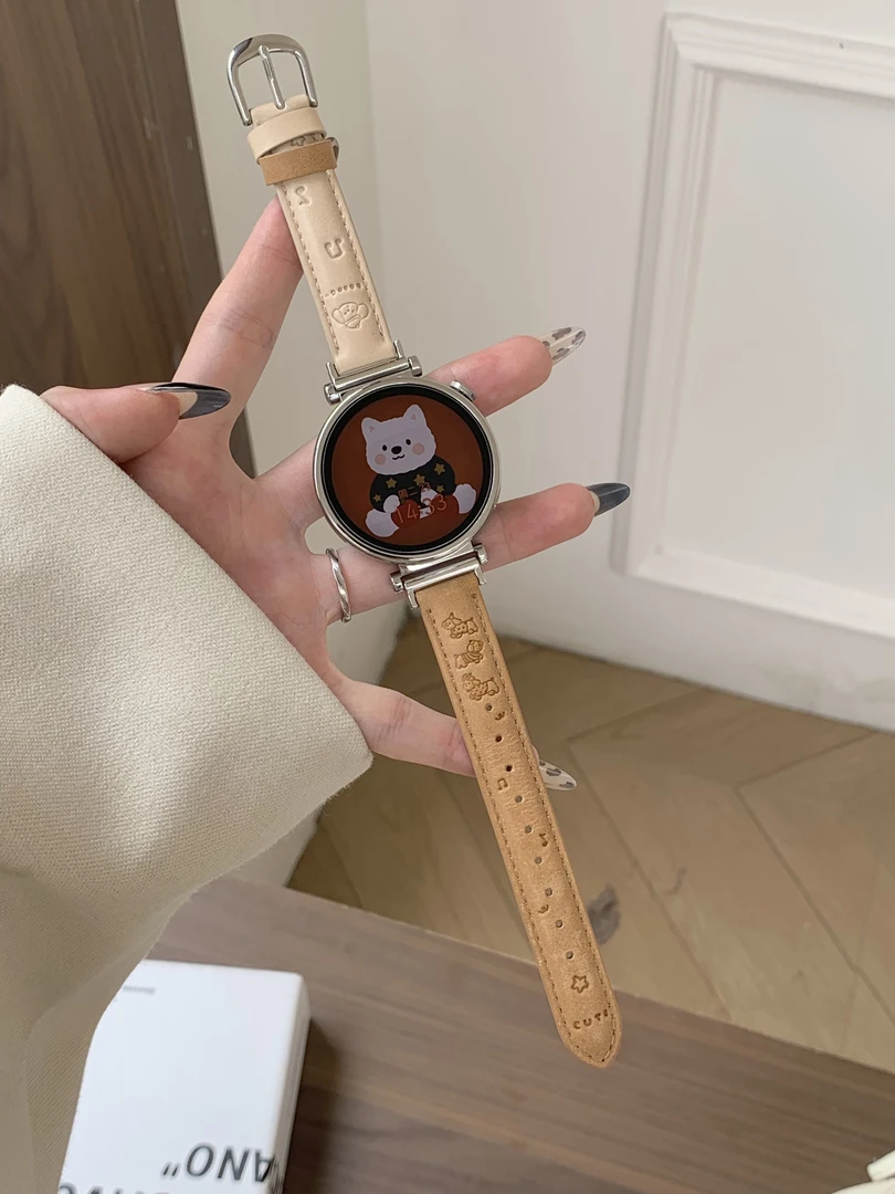 腊肠狗印花拼色真皮表带适用华为GT6GT5GT4watch5watch4可爱女GT3