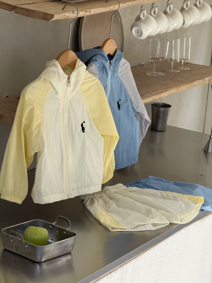 儿童男女童防晒拼色套装中性夏款运动休闲夏季纯色连帽防晒衣