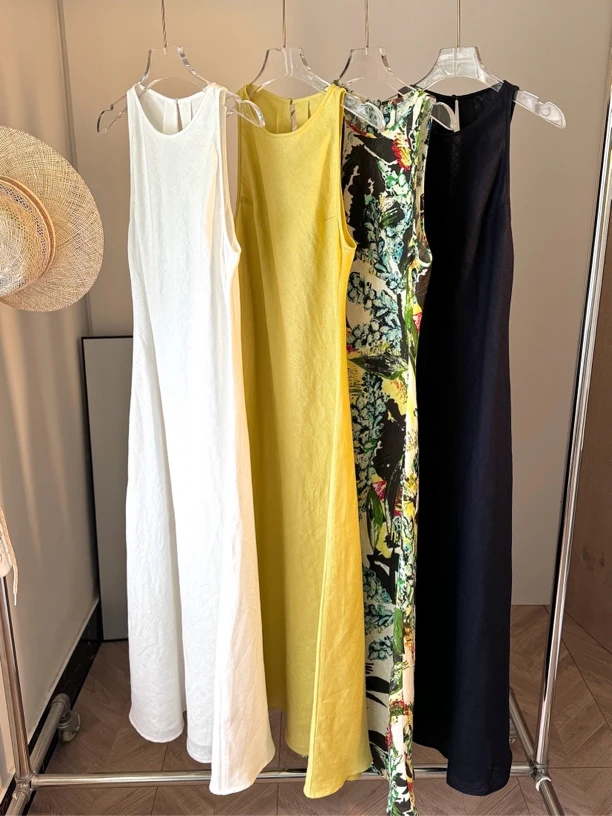 【FANXI】仲夏罗曼亚麻巴黎女人裙连衣裙宽松无袖夏季长裙裙子