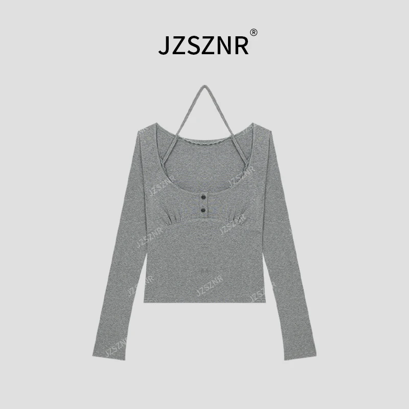 橘子树在哪儿纯色长袖辣妹上衣女秋季款修身显瘦百搭气质长袖T恤