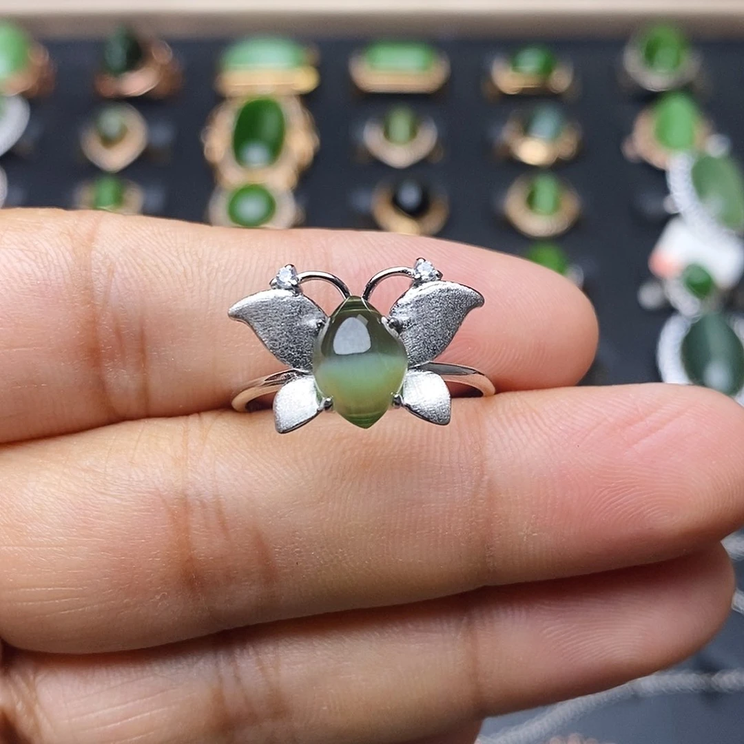 和田玉（碧玉）银S925镶嵌吊坠(不含链)戒指